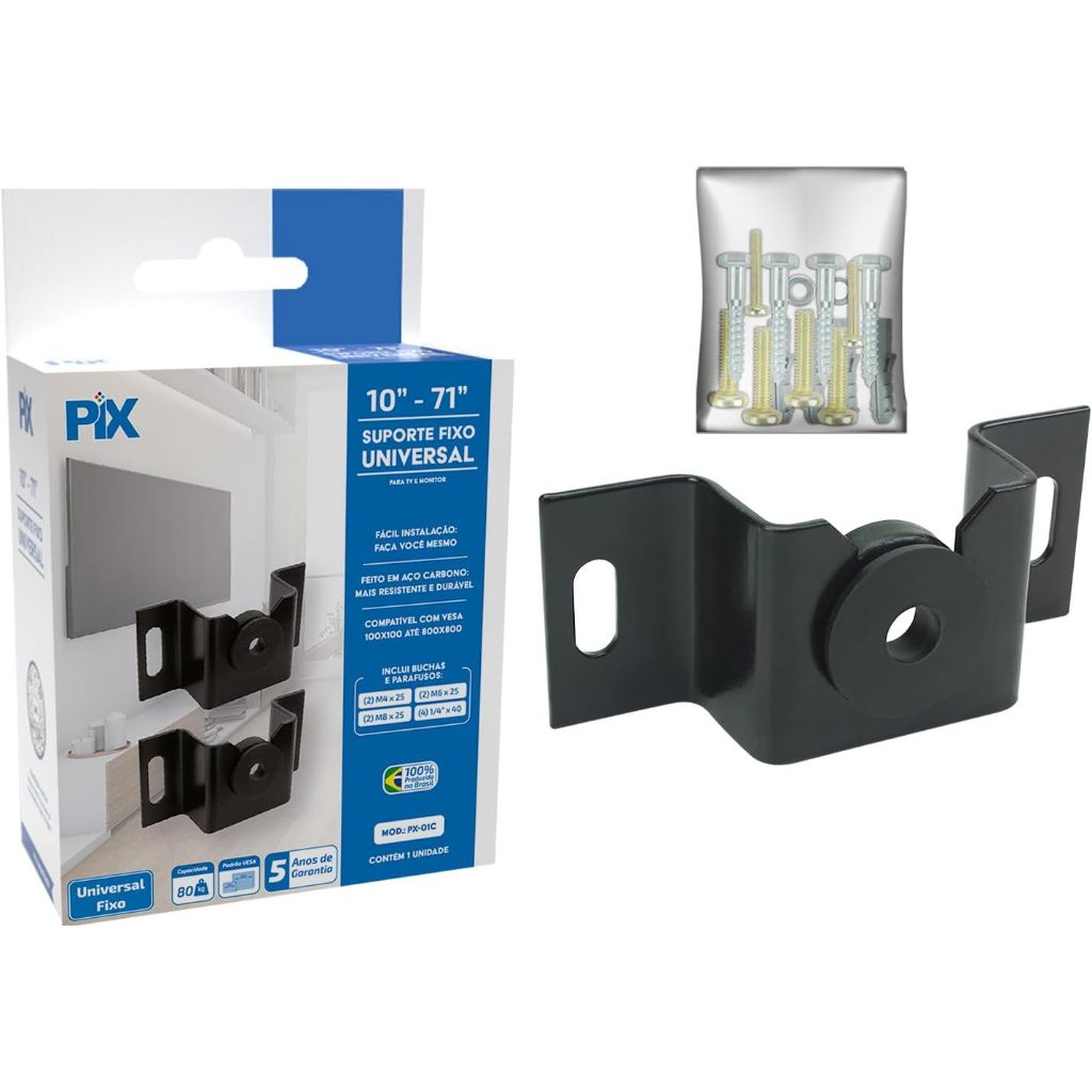 Suporte Para Tv PIX Fixo Universal De 14 Ate 71 Polegadas Cor Preto PX-01C BRASIL