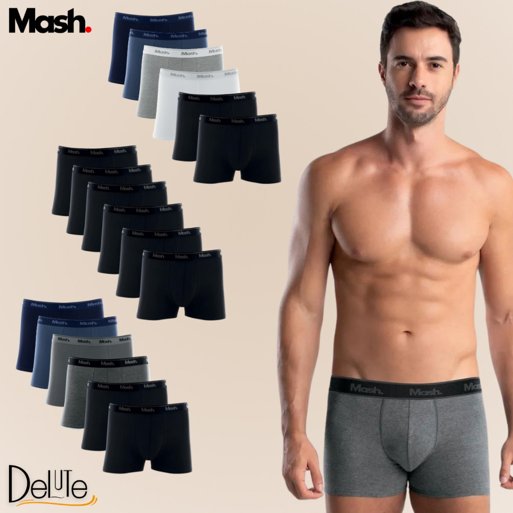 Kit com 6 Cuecas Mash Box Boxer Modelo tradidional em Algodao Cotton Original Masulina