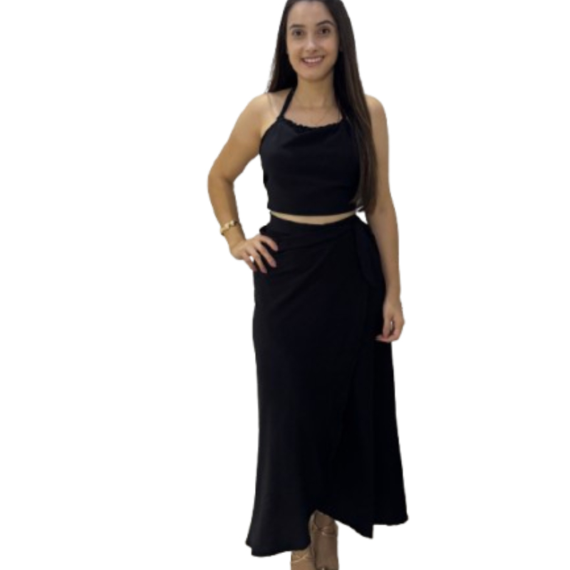 conjunto feminino saia envelope transpassada Cropped frente Única longo transpasse em Oferta na Shopee