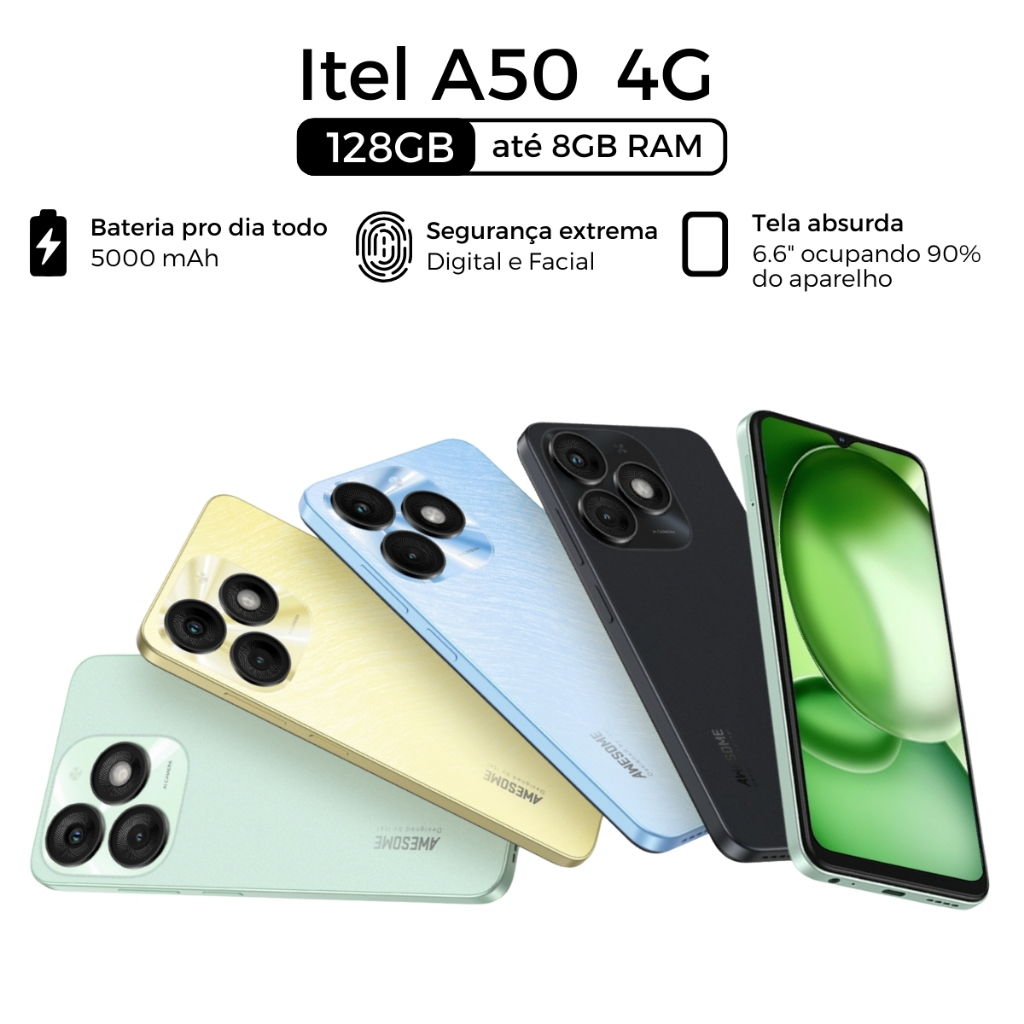 Celular Itel A50 Tela 6.6" HD  3GB RAM 64GB/128GB ROM Dual sim Octacore Versão Global