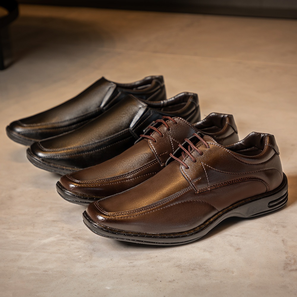 Kit 2 Pares Sapato Social Masculino Versales Tamanho Especial Material Nobre Café Preto Confortável em Oferta na Shopee