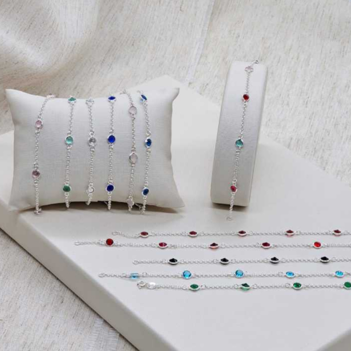 Pulseira de Prata 925 com Pedras Ponto de luz Feminina Coloridas