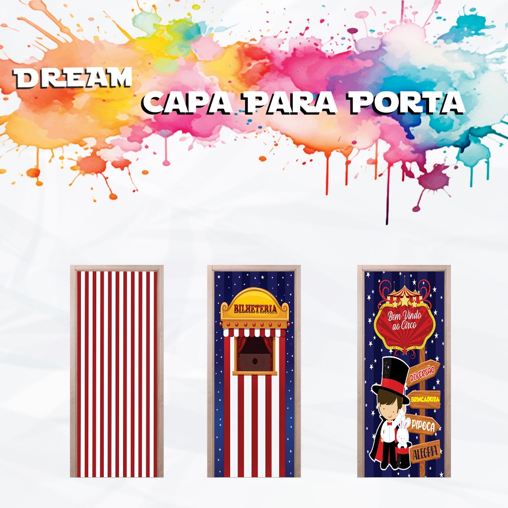 Capa Para Porta Tema CIrco Pipoca Entrada Decoração Infantil Tecido Sublimado