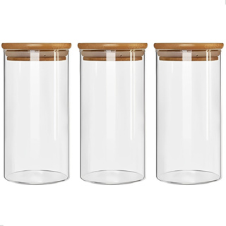 Conjunto Potes Herméticos Com 1000ml De Vidro Redondo Tampa De Bambu Mantimento Tempero Alimento em Oferta na Shopee