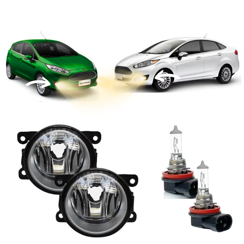 Par Farol Milha Ford New Fiesta Sedan Hatch 2013 2014 2015 2016 2017 2018 S SE Titanium Vidro + H11