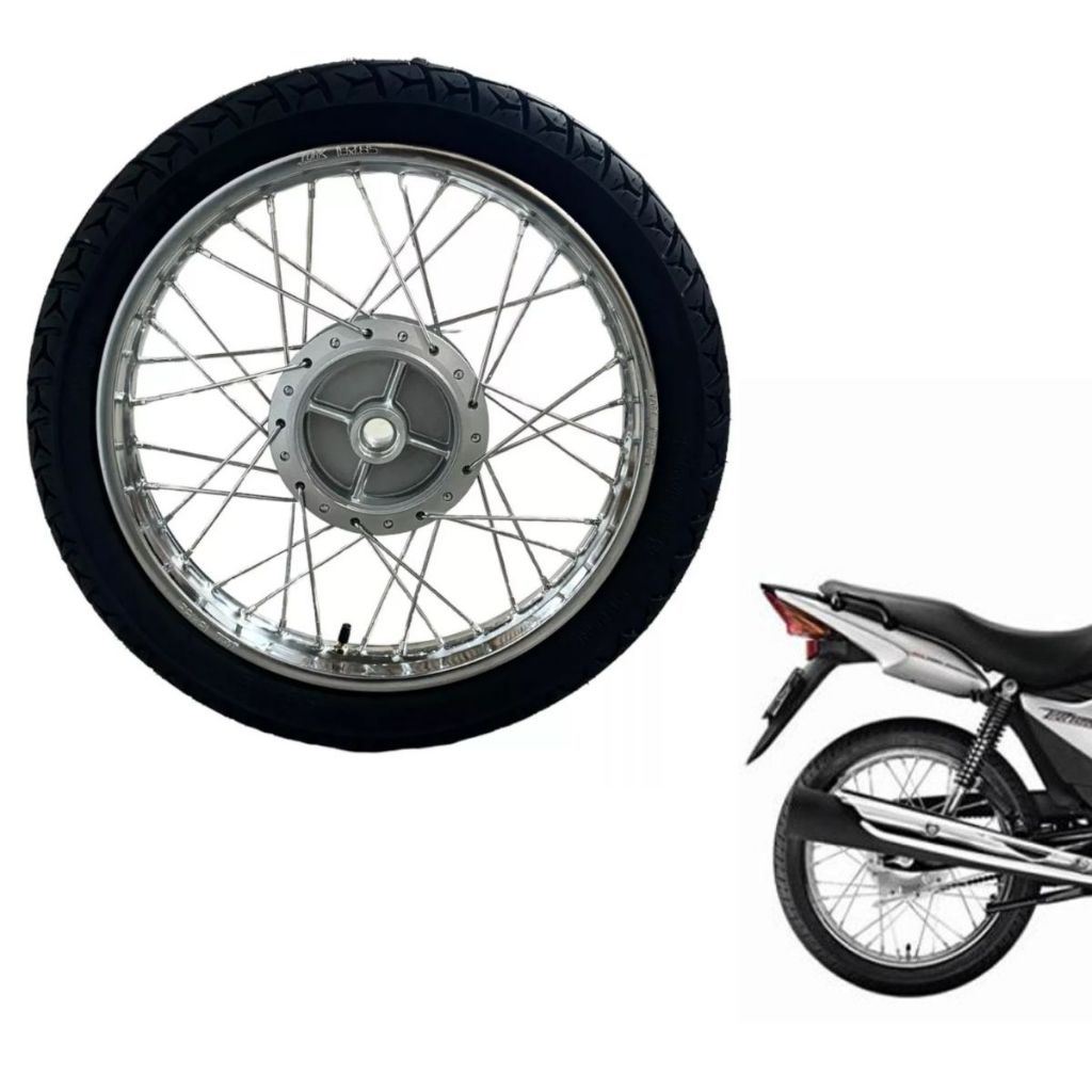 Roda Traseira Cromada Cg Titan Fan 150 04/17 Raio 4mm Montada Com Pneu