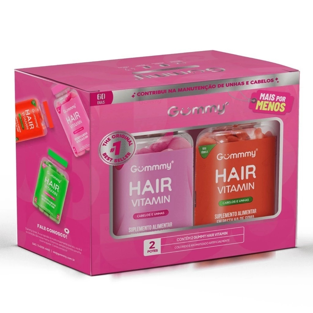 Kit 2 Potes Gummy Hair Vitamin Melancia + Tutti Frutti