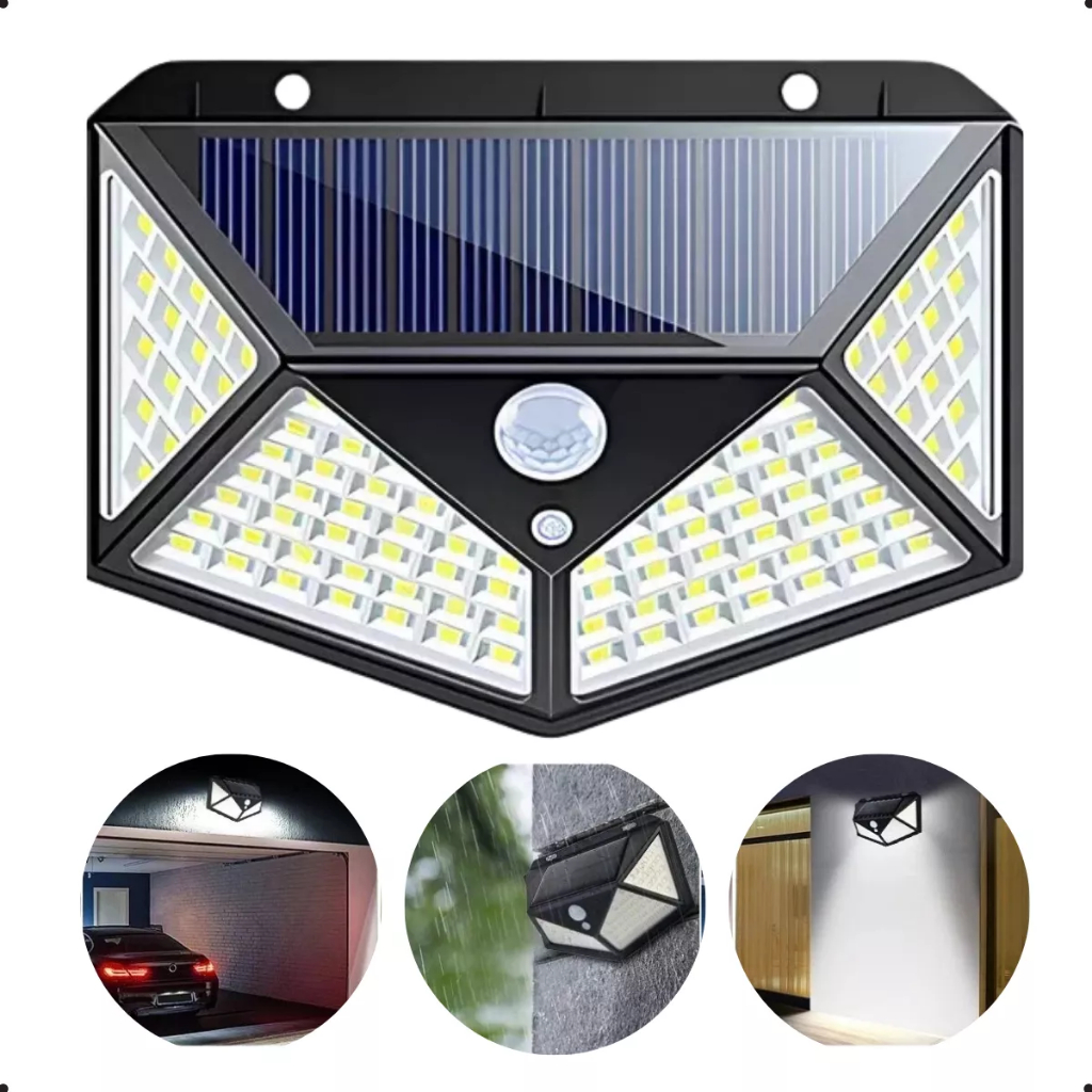 Refletor Luminária Recarregável Luz Solar 100 Led Com Sensor De Movimento Jardim Prova D'Água em Oferta na Shopee