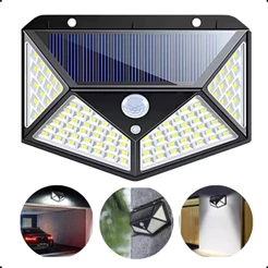 Refletor Luminária Recarregável Luz Solar 100 Led Com Sensor De Movimento Jardim Prova D'Água