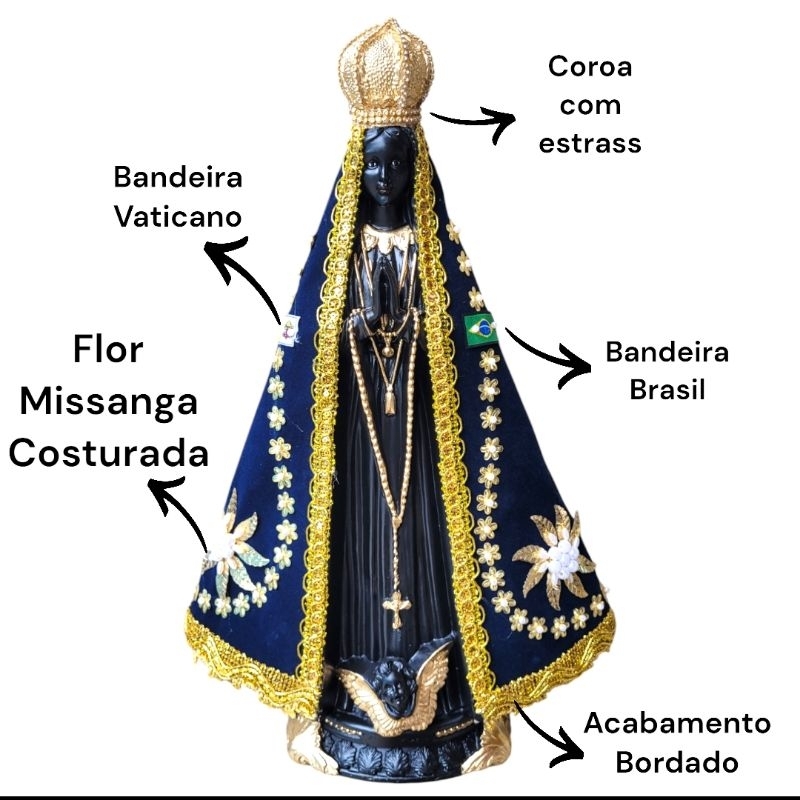 Imagem Nossa Senhora Aparecida Com Manto Bordado A Mão 45cm