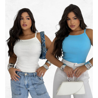 Regatas Feminina Blusa Ribana Com Alça Fina Regatinha Básica Alçinha