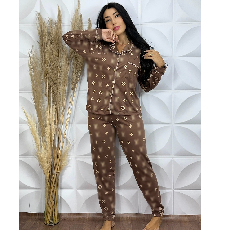 Pijama Longo Blogueirinha Americano Feminino Adulto Inverno Botão Gestante Amamentação Lançamento em Oferta na Shopee