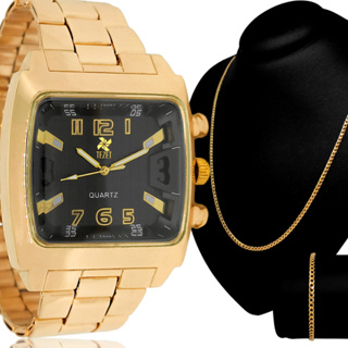 Kit Relógio Masculino Quadrado Top Original + Corrente 18k em Oferta na Shopee