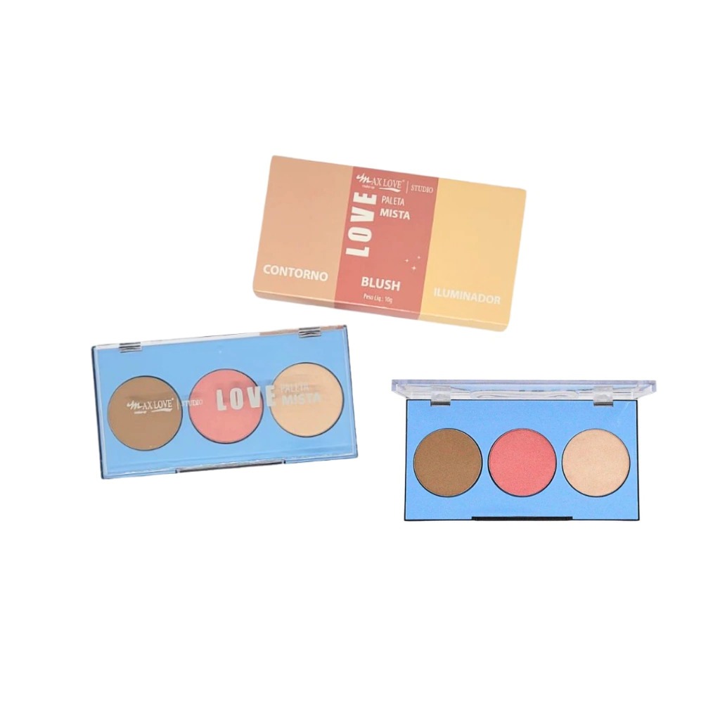 Paleta Mista Contorno, Blush e Iluminador Trio Contorno, Blush e Iluminador da Max Love