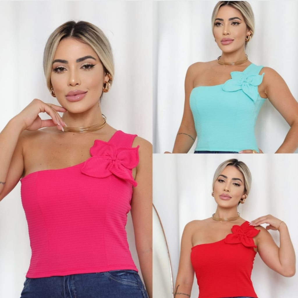 Blusa Mula Manca Detalhe FLOR Com Bojo Alça Princesa Blogueira Full Miles ́modeladora com Flor canelado elegante e leve