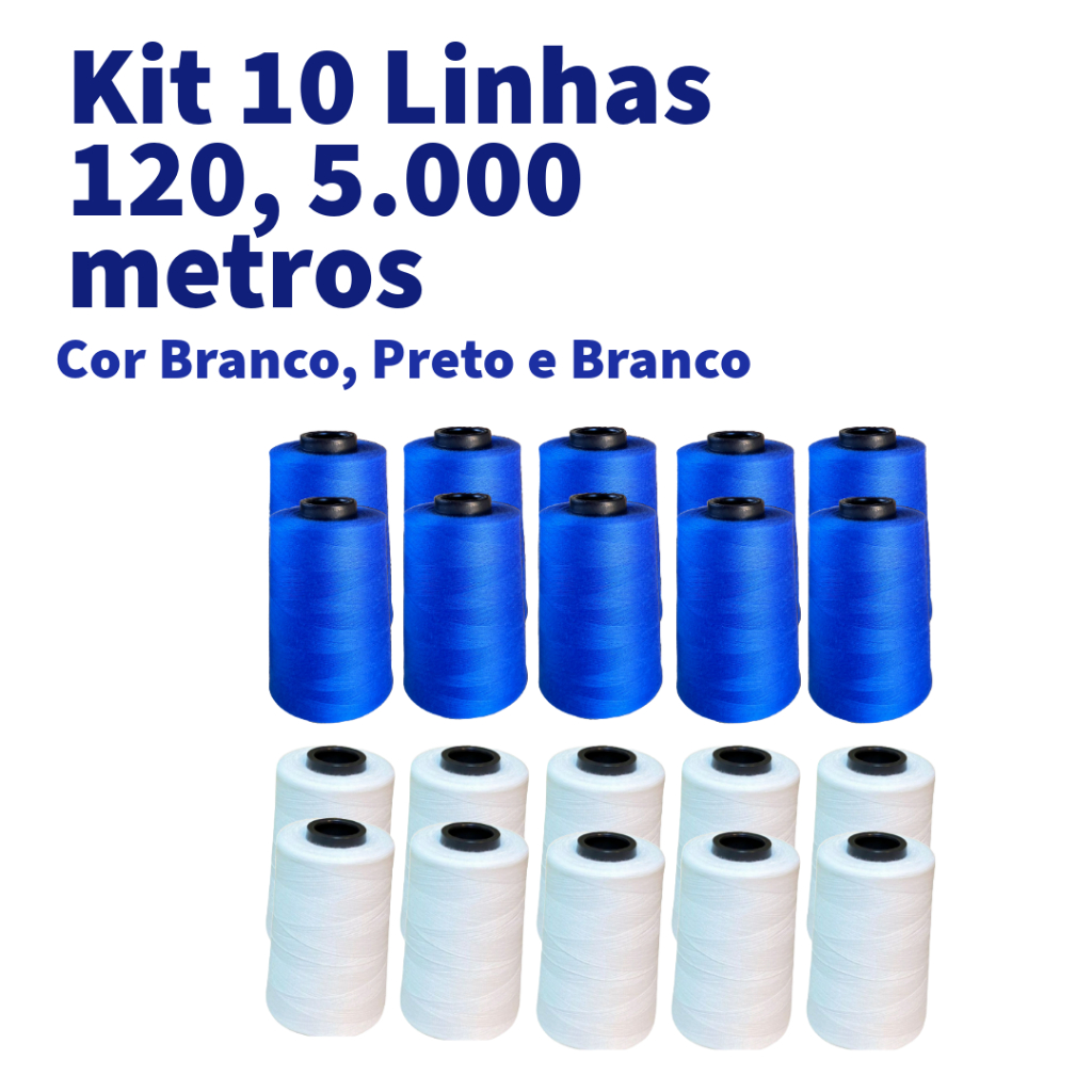 Kit 10 linhas 120 de 5.000 metros, cor Branco, Preto e Colorido em Oferta na Shopee