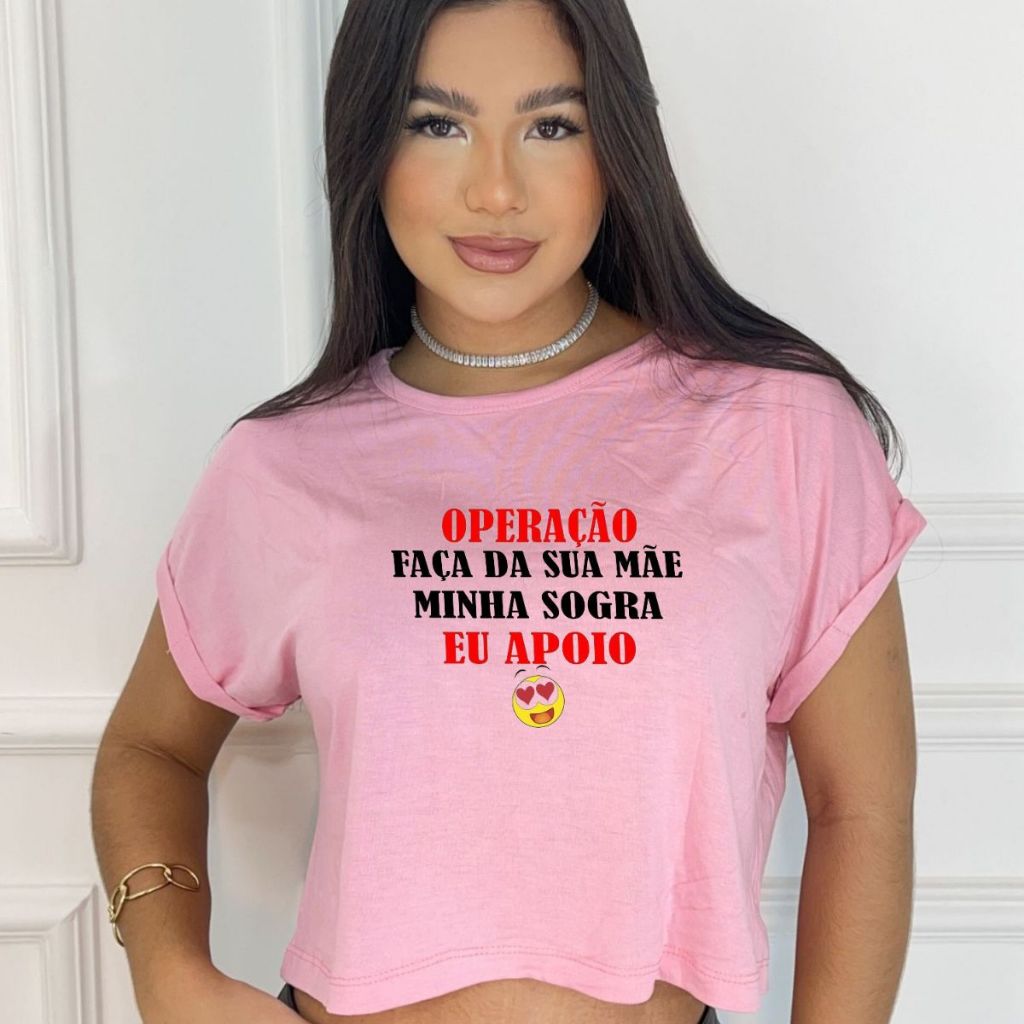 Cropped feminino estampado faça da sua mãe minha sogra