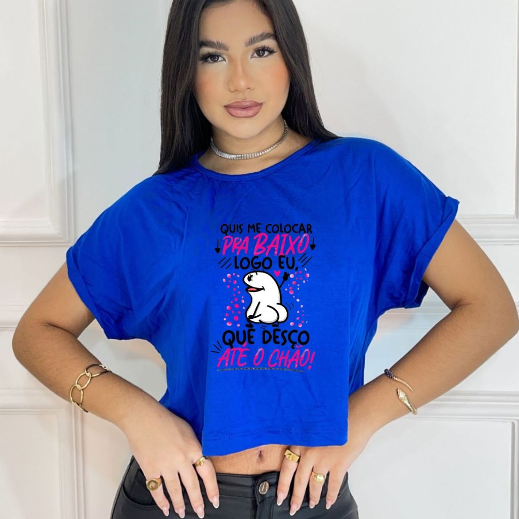 Cropped feminino estampa carnaval, quis me colocar pra baixo