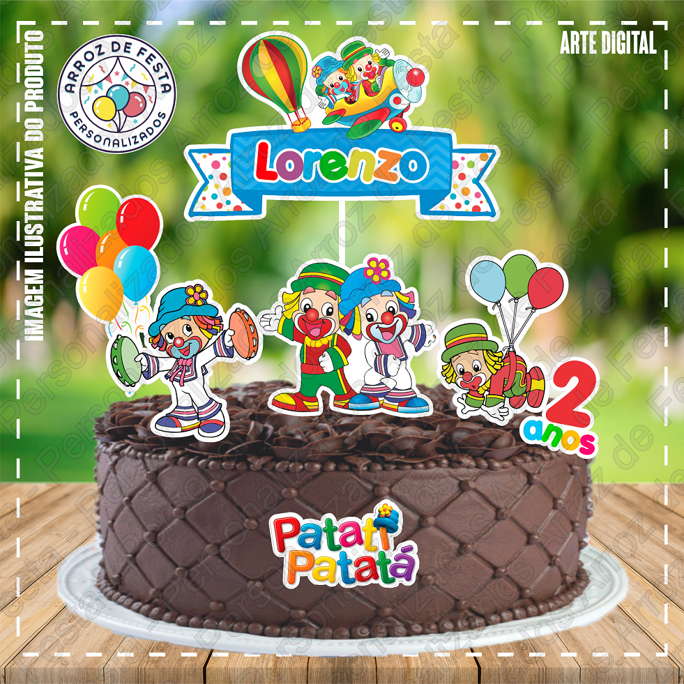 Topo de Bolo Topper de Bolo Personalizado Patati Patatá Azul