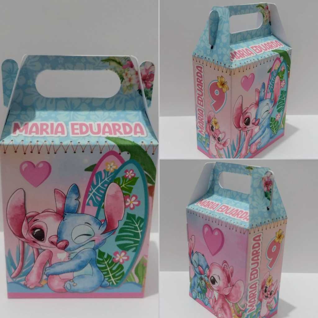 10 Caixinhas personalizadas Stitch e Angel Lembrancinha sacolinha surpresa Stitch e Angel