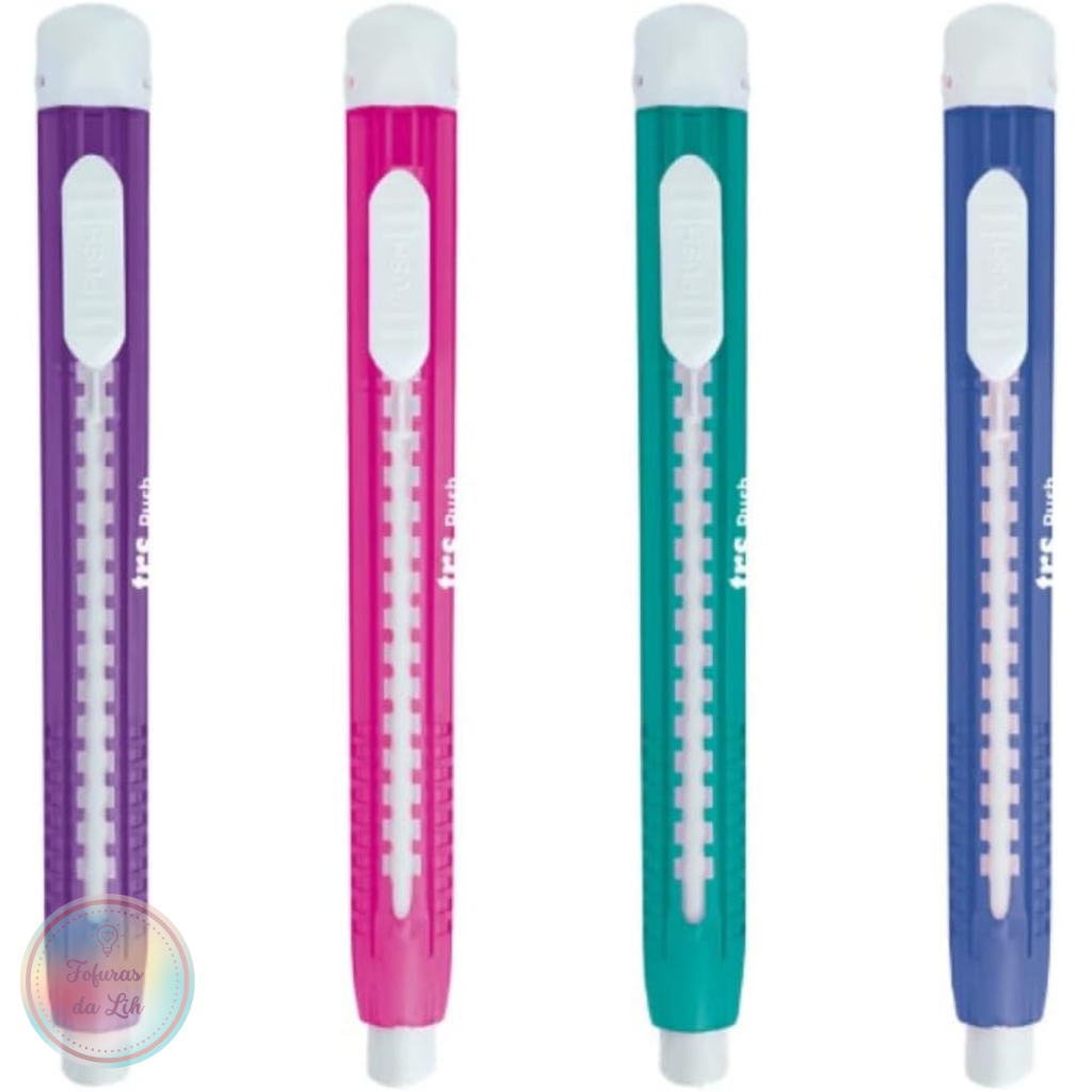 Borracha caneta borracha retrátil colorida Tris em Oferta na Shopee