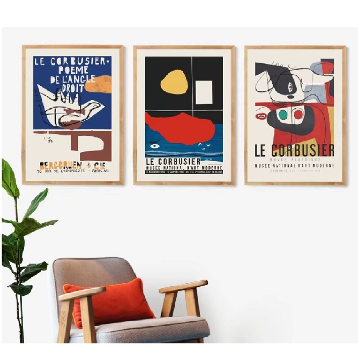 Quadros decorativos Le corbusier exposição cartaz 1954 museu de arte francesa (3 peças)