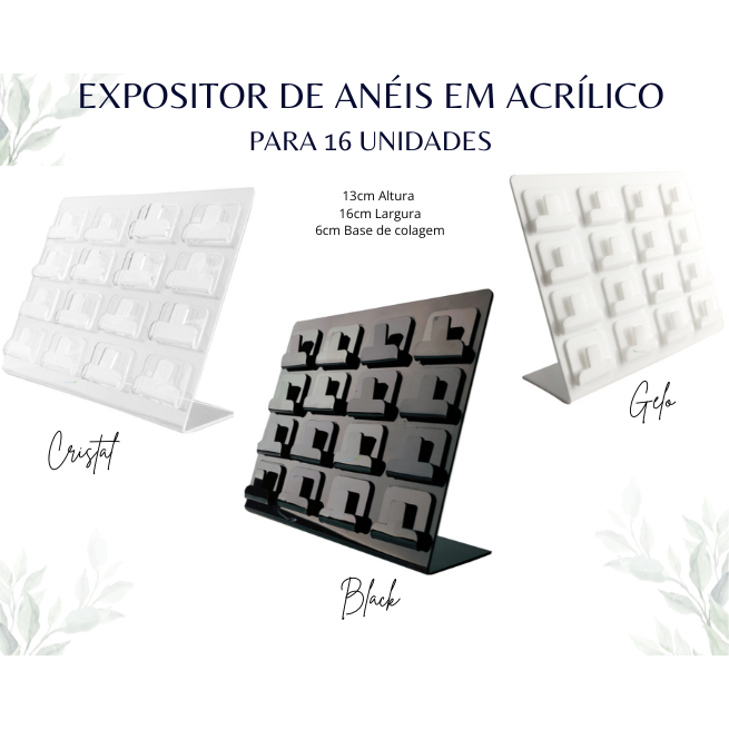 EXPOSITOR DE ANEL EM ACRILICO PARA 16 PEÇAS