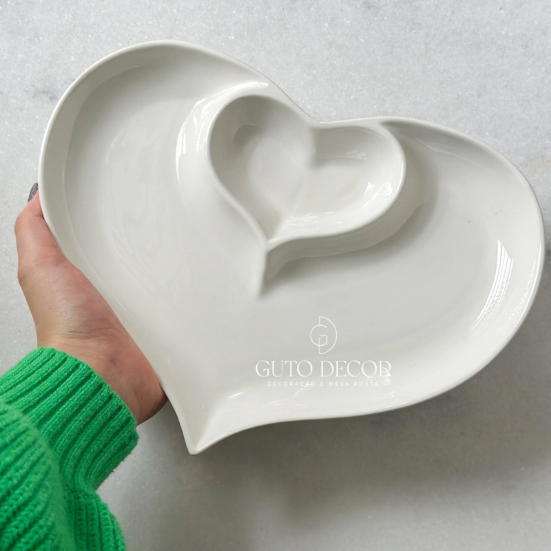 Travessa petisqueira coração porcelana