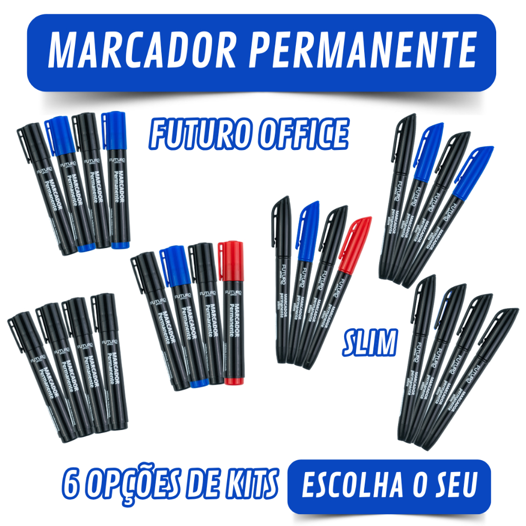 Kit 4 Marcadores Permanentes  4.0  ou Slim 1.5mm Azul, Vermelho e Preto em Oferta na Shopee