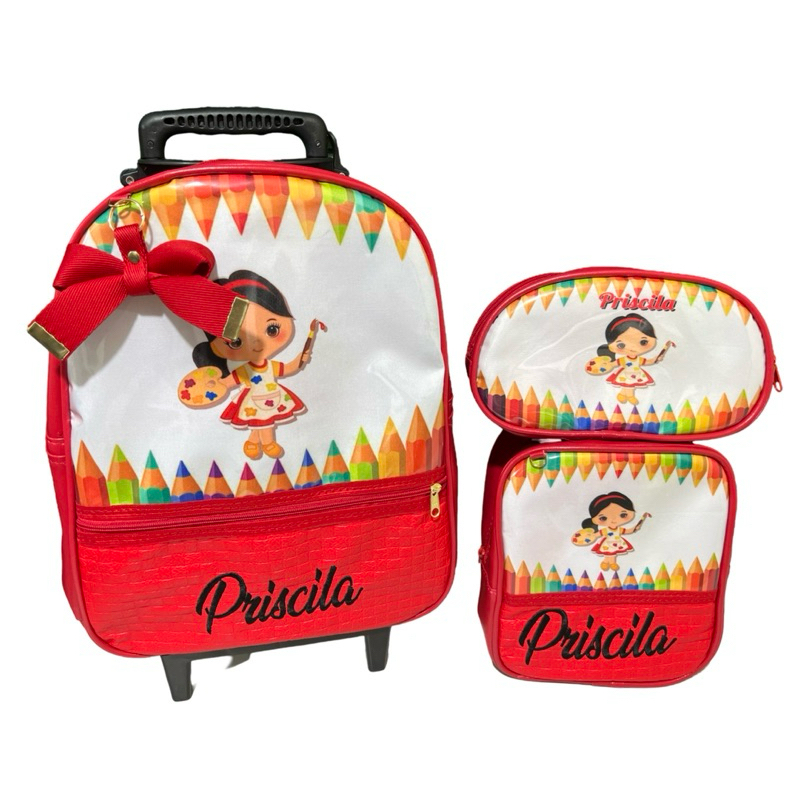 mochila escolar rodinha personalizada tam G pode escolher nome e tema em Oferta na Shopee
