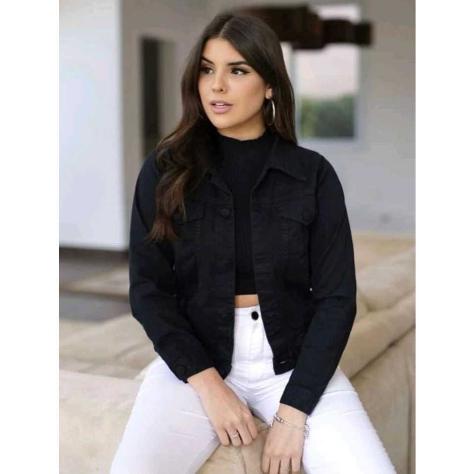 Romina Celeste - jaqueta jeans feminina casaco manga longa em Oferta na Shopee