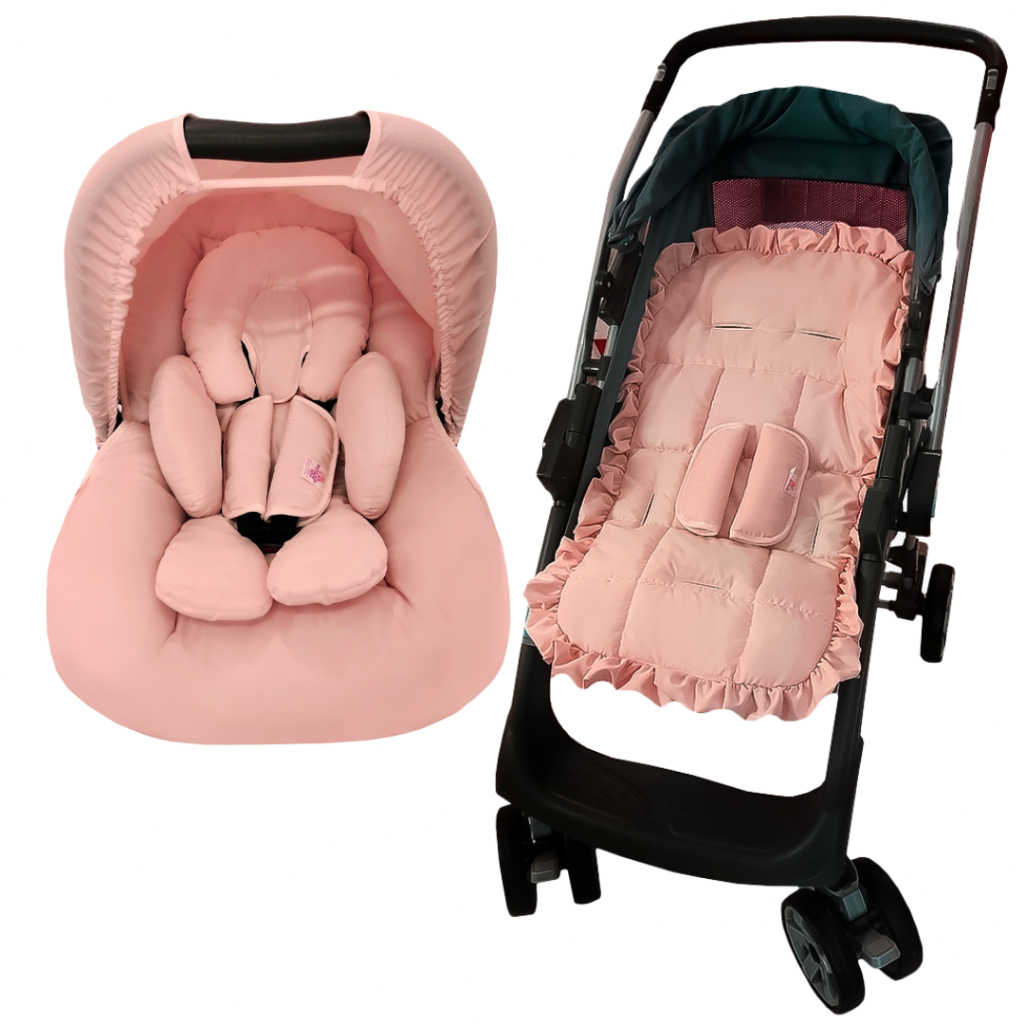 Kit Passeio 6 Peças - Capa de Carrinho e Bebê Conforto, Capota, Protetores Cinto e Apoio Redutor