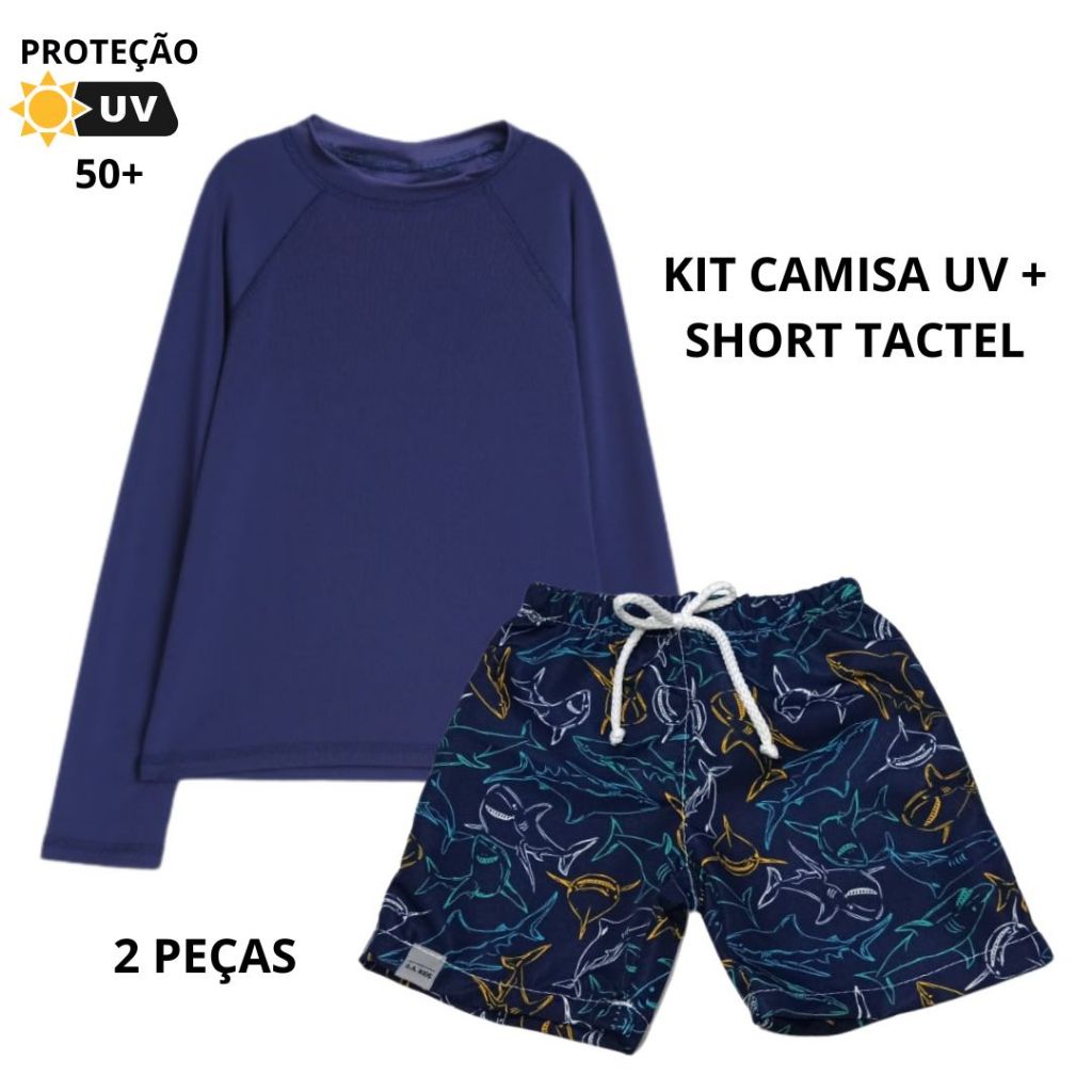 Kit Camisa UV + Short tactel infantil 02 a 12 anos praia e piscina em Oferta na Shopee
