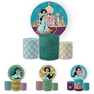 Capa Paineis de Festa Veste Fácil Redondo+ Cilindros Sublimados Malha New Tema Jasmne Menina Decorativo Bibi Paineis em Oferta na Shopee