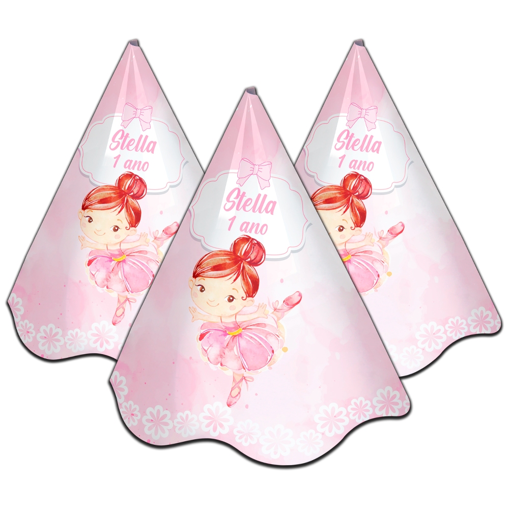 15,20,25,30,35 Chapéu Aniversario Infantil Personalizado Bailarina Aquarela Lembrancinha Criamos Qualquer Tema