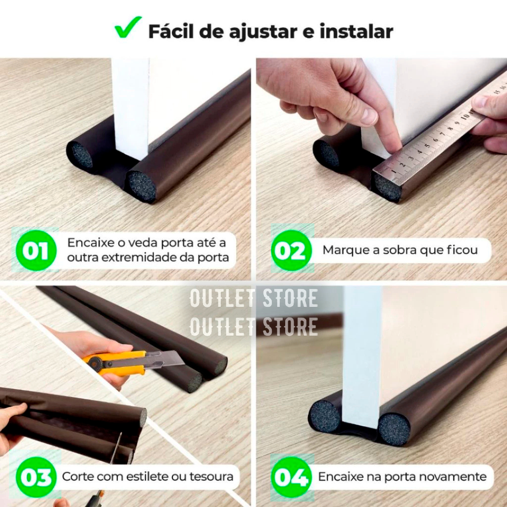 Detalhes do Veda Porta Ajustável Impermeável 80cm | Escolha: Kit 3, Kit 2 ou 1 Unidade
