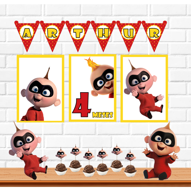 Zezé Pera dos Incríveis Kit festa na mesa decoração infantil só um bolinho personalizado para mesversário e aniversário