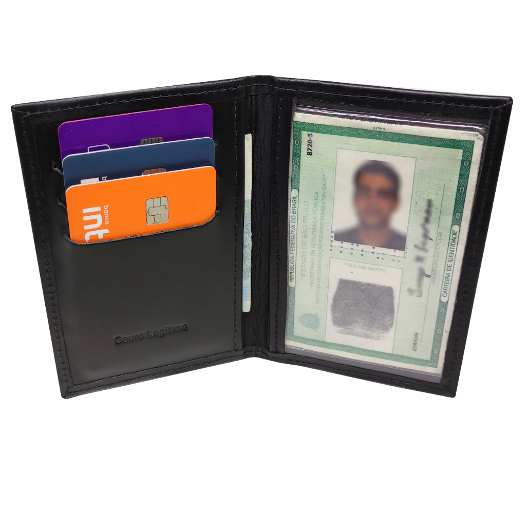 Carteira Masculina Porta Cartão Documento c/ Proteção para cartões Rfid Couro Legitimo