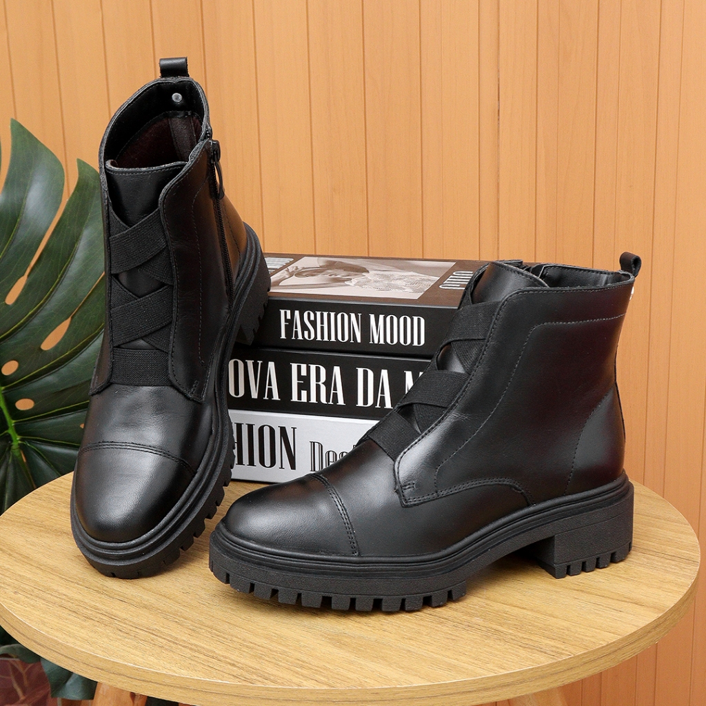 Bota Coturno Tratorado Flor de Griffe Feminina Casual Fashion Oferta Macia Elástico Calce Fácil Casual Confortável