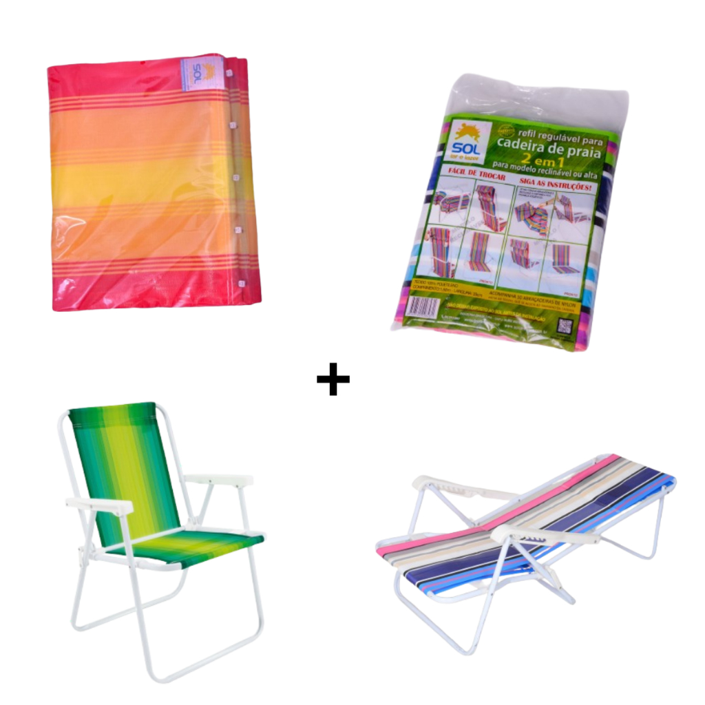 Kit Refil para Cadeira de Praia 1 posição + Refil para Cadeira de Praia Reclinável 2 a 8 posições