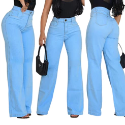 Calça Jeans Wide Leg Clara Feminina Cos Alto Estilo Pantalona Modeladora Cintura Alta
