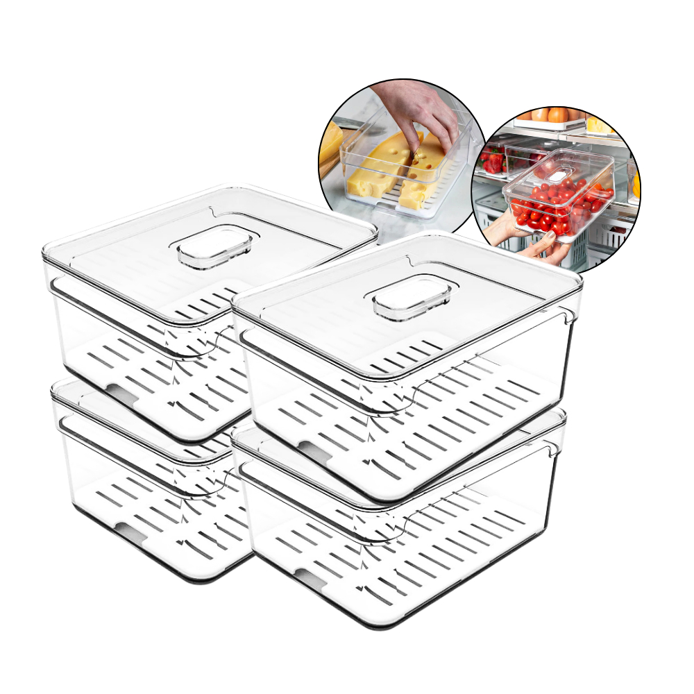 Kit 4 Organizador de Geladeira 2,2 Litros de Acrílico Empilhavel Modular Bandeja Frutas Saladas Ou em Oferta na Shopee