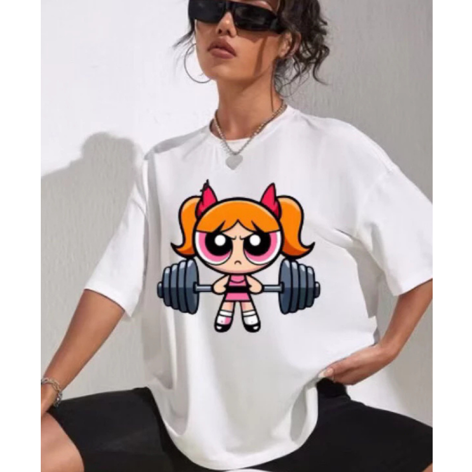 Camiseta Camisa Feminina Academia Gym Fitness T-shirt Meninas Super Poderosas Blusão Treino Streetwear