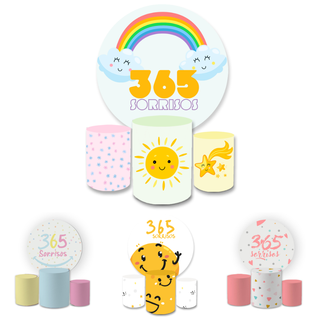 Capa Paineis de Festa Veste Fácil Redondo+ Cilindros Sublimados Malha New Tema 365 Sorrisos Decorativo Bibi Paineis em Oferta na Shopee