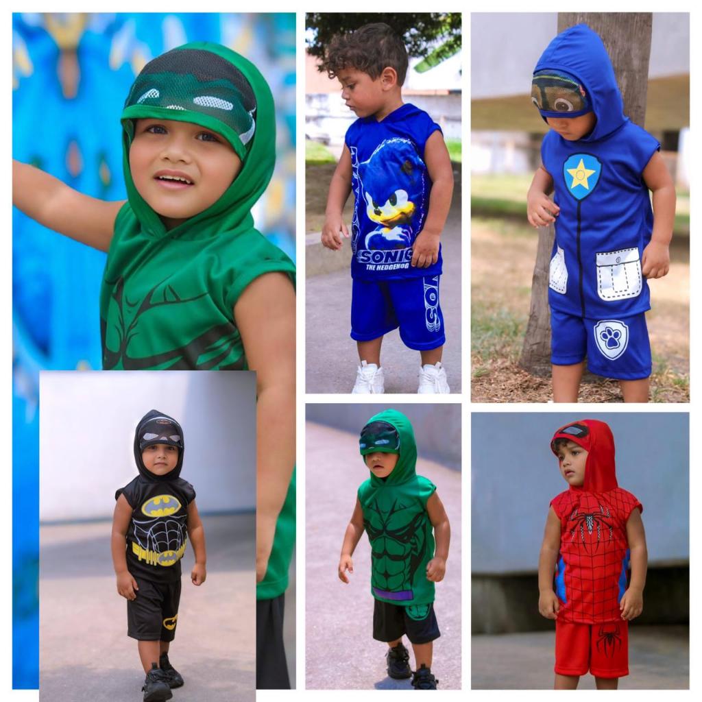 Conjunto Temático para Criança Fantasia Infantil de Festa Camisa e Bermuda Desenho