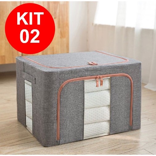 Kit 2 Caixas Dobrável Organizadoras Roupas Brinquedos Lençol Edredom Guarda Roupa Visor 66L Envio Já!