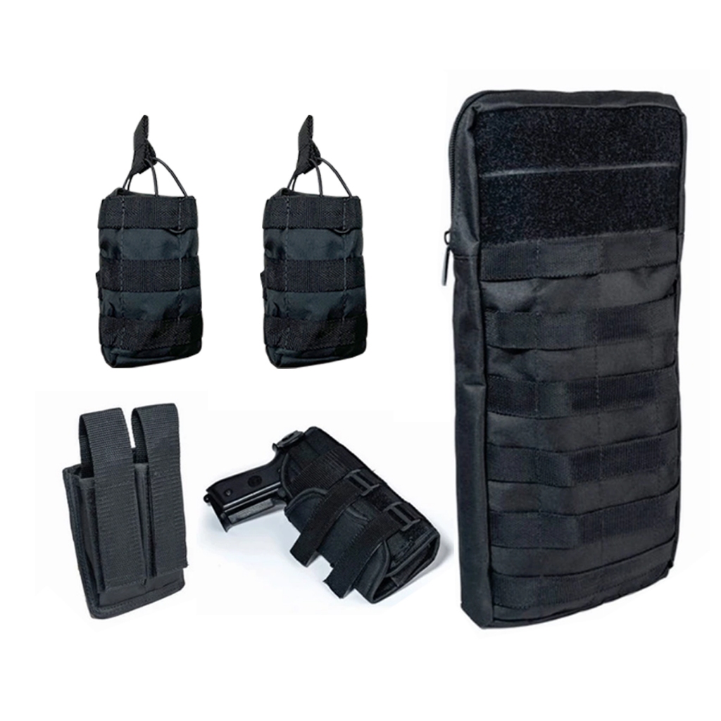 Kit De 5 Acessórios Para Colete Modular Preto Molle Tático Camelback Bolso
