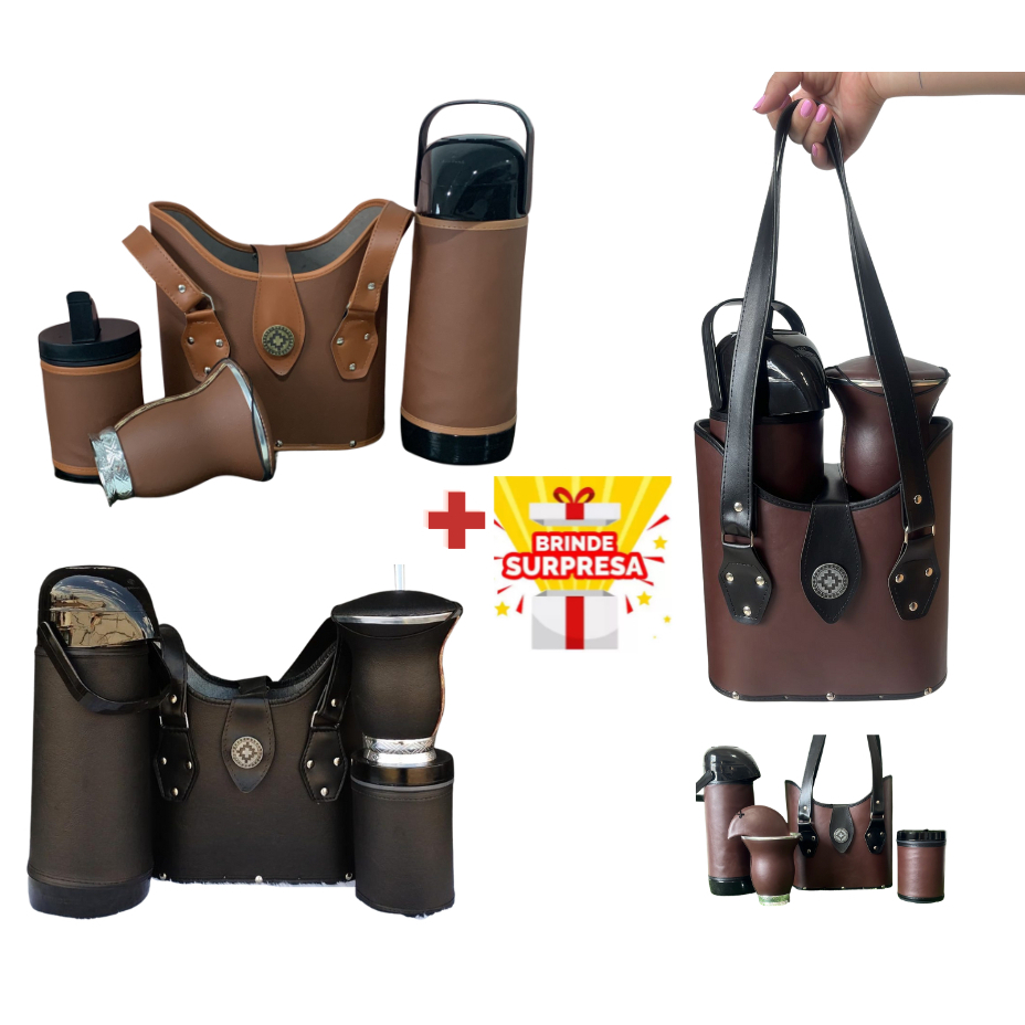 Kit Bolsa Suporte Mateira  de Chimarrão -  Bolsa Mateira Termica Pote de erva cuia + BRINDE
