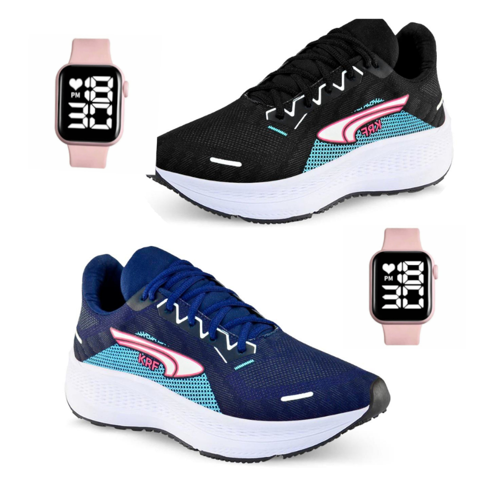 2 Tênis femininos+2 relógios digitais kit feminino caminhada esportivo academia musculaçao confortável cross fit pilates