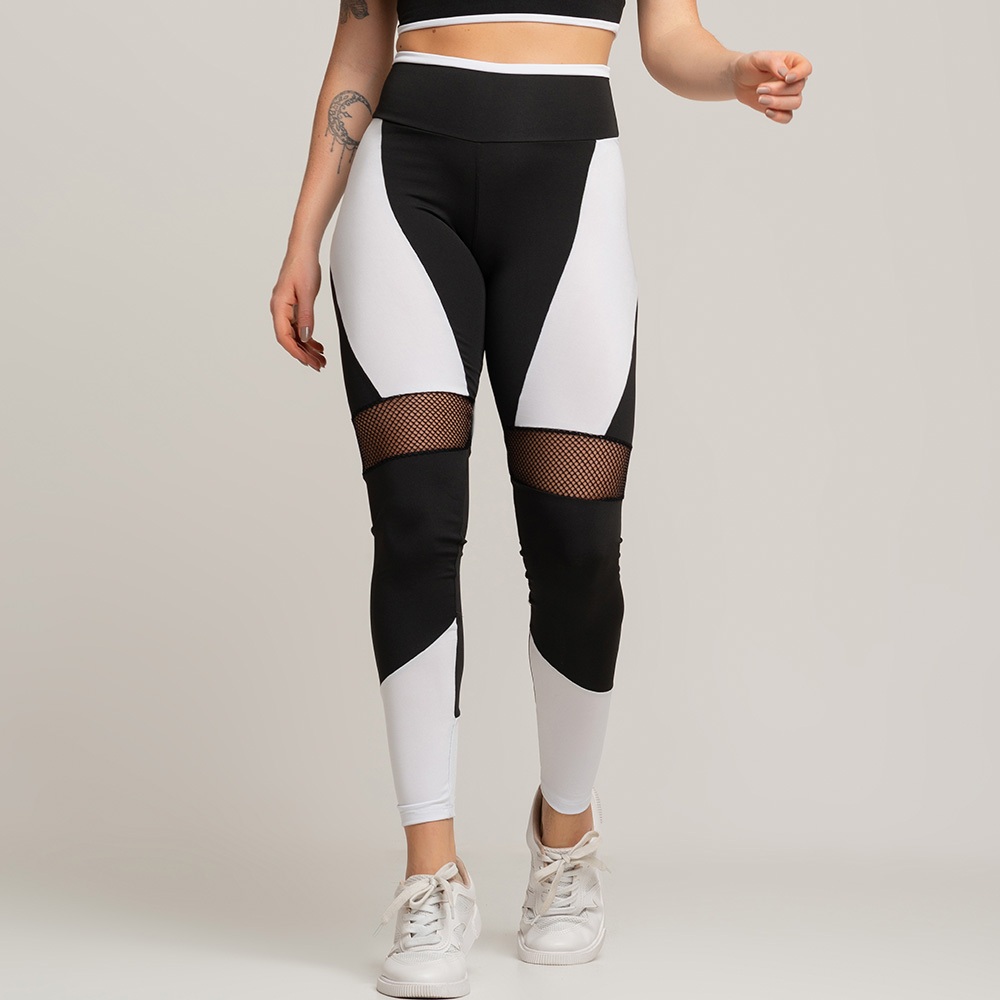 Calça Legging Fitness Feminina– Cós Alto Modelador Detalhe em Arrastão Confortável Academia e Treino